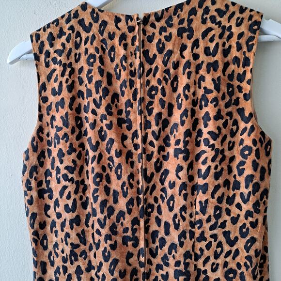 Maggy London Black Brown Linen Blend Animal Print Sheath Dress w Side Buttons -8 - Picture 8 of 10